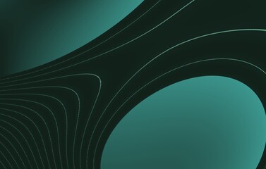 Abstract dark green wavy lines pattern on black background 