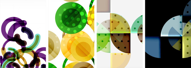 Aufkleber - A colorful collage featuring four different colored circles on a white background, resembling a pattern found on a glass bottle. The colors include yellow, blue, green, and red