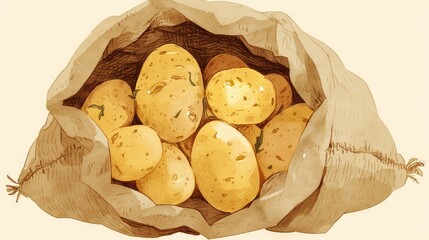 Wall Mural - An illustration featuring a charmingly rustic burlap sack filled to the brim with earthy potatoes each spud boasting a rough dirt speckled skin