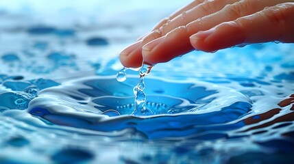 Aufkleber - Generative AI : The finger touches the water, white and blue