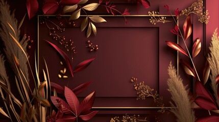 Sticker - Red background with gold leafy plants and flowers