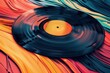 © Uliana - An illustration of colorful vinyl records creates a vibrant background, evoking nostalgia and celebrating the timeless allure of music.