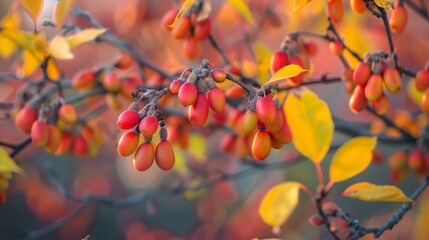 Sticker - Close up of vibrant red berries on tree