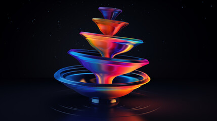 Sticker - Colorful 3d model funnel flow, 5 layers, levitating, on dark blue background