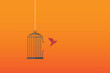 © madedee - Flying bird and cage. Freedom concept. Emotion of freedom and happiness. Minimalist style.