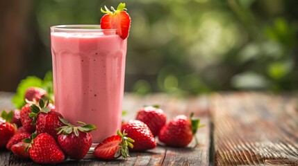 Wall Mural - Strawberry smoothie in glass with fresh fruit