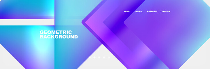 Poster - A design featuring various shades of purple, azure, and violet geometric shapes like rectangles and triangles on a white background for a symmetrical and electric blue effect