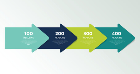 Fototapete - Four step arrow template for presentation. 4 steps options, elements, infographic.