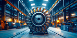 Fototapeta  - Close-up of a turbine engine. highlighting the precision and power of modern industrial and technological advancements