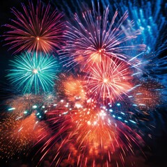 Poster - A close-up view of a fireworks display, showcasing the intricate details of the exploding bursts of light and color,