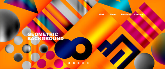 Poster - A vibrant geometric background featuring circles and triangles in shades of orange, amber, and electric blue. The closeup highlights the colorfulness and artistry of the pattern