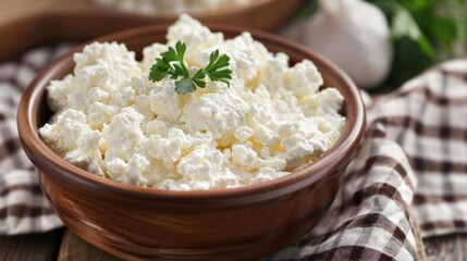 Poster - Bowl of Cottage Cheese with Fresh Parsley