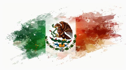 Wall Mural - Abstract grunge watercolor painted flag of Mexico. Template for national holiday background.