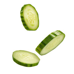 Wall Mural - Slices of cucumber isolated on transparent background Remove png, Clipping Path, pen tool