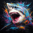 Shark with sharp teeth on black background. Undersea animals. Illustration, Generative AI.