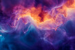 A colorful space scene with a purple and blue cloud and a yellow cloud
