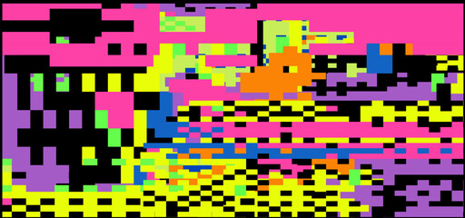 Aufkleber - Bright neon glitchy background. Concept vector illustration of a broken program code or malware attack. 