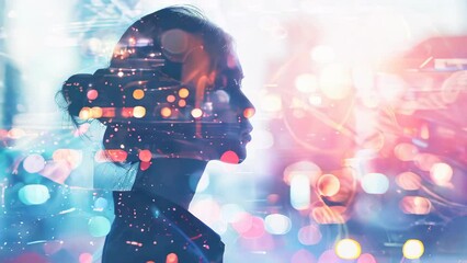 Poster - Tech girl, double exposure with high tech and digital abstract elements
