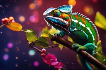 'branch rainbow bright color chameleon spiral colorful tail scales chameleonno peopleblack backgroundhorizontalanimalconceptnaturereptilebrightrainbowcolourfulcoloursexoticlizzardanimal'