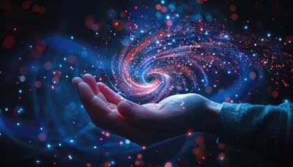 Wall Mural - A hand holding a spiral galaxy by AI generated image