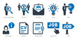 A set of 10 Human Resources icons as search employee, job hunt, job offer