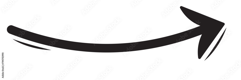 Black hand-drawn brush stroke arrow isolated on a white background ...