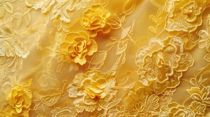 Wall Mural - Texture of yellow lace fabric adorned with floral design