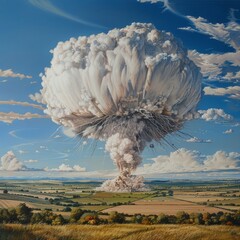 Wall Mural - A large explosion is depicted in the sky with a white cloud