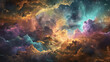 © silverwolf - A colorful space scene with purple clouds and stars. The sky is filled with a variety of colors, creating a sense of wonder and awe. The clouds are fluffy and seem to be floating in the sky