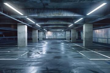 Wall Mural - A parking garage with a lot of empty spaces by AI generated image