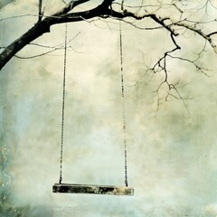 Canvas Print - A wooden swing is hanging from a tree branch