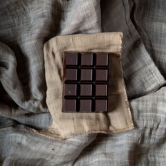 Poster - A dark chocolate bar sits on a tablecloth