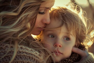 Wall Mural - a woman and a little girl hugging each other