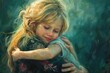 a painting of a little girl hugging her mother