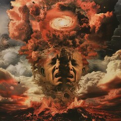 Poster - A man's face is shown in a fiery explosion, with clouds in the background