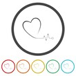 Heart pulse one line icon. Set icons in color circle buttons