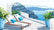 Santorini island Greece. Two chaise lounges