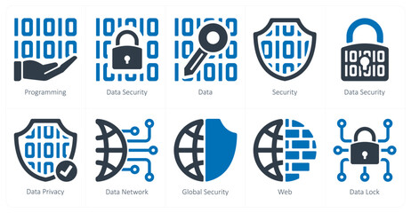 Sticker - A set of 10 Security icons as programming, data security, data