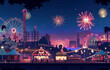 Amusement park circus carnival festival fun fair with fireworks landscape at night other attractions