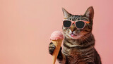 Fototapeta Przestrzenne - A cat wearing sunglasses and holding an ice cream cone by AI generated image