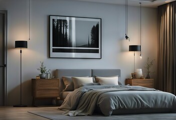 Wall Mural - interior background render 3d frame bedroom Mock