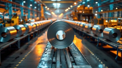 Poster - Large aluminium steel rolls in the factory. Generative AI.