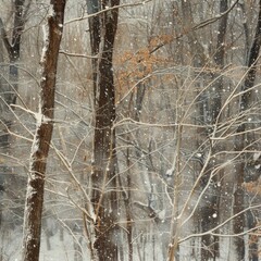 Sticker - A snowy forest with trees covered in snow