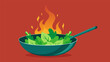Stirfrying fresh greens in a wok over a high flame a traditional and efficient cooking od from Asia.