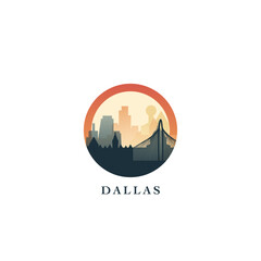 Wall Mural - Dallas cityscape, vector gradient badge, flat skyline logo, icon. USA, Texas state city round emblem idea with landmarks and building silhouettes. Isolated abstract graphic