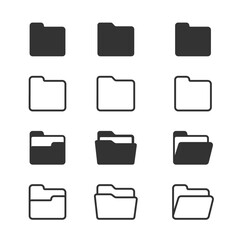 Aufkleber - open and closed folders flat and line icon set. folder symbol set