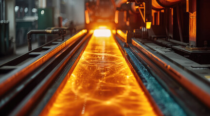 Poster - Steel plant tower furnace, There is a roll of steel bar on the conveyor belt. Generative AI.