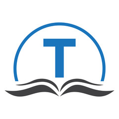 Wall Mural - Letter T Education Logo Book Concept. Training Career Sign, University, Academy Graduation Logo Template Design