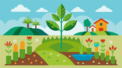 Wall Mural - A farm implementing the use of crop diversity with a variety of plants growing together to improve soil structure and reduce the risk of