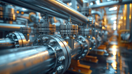 Fototapete - Industrial Valves and Pipelines in a Factory Setting. Generative AI.
